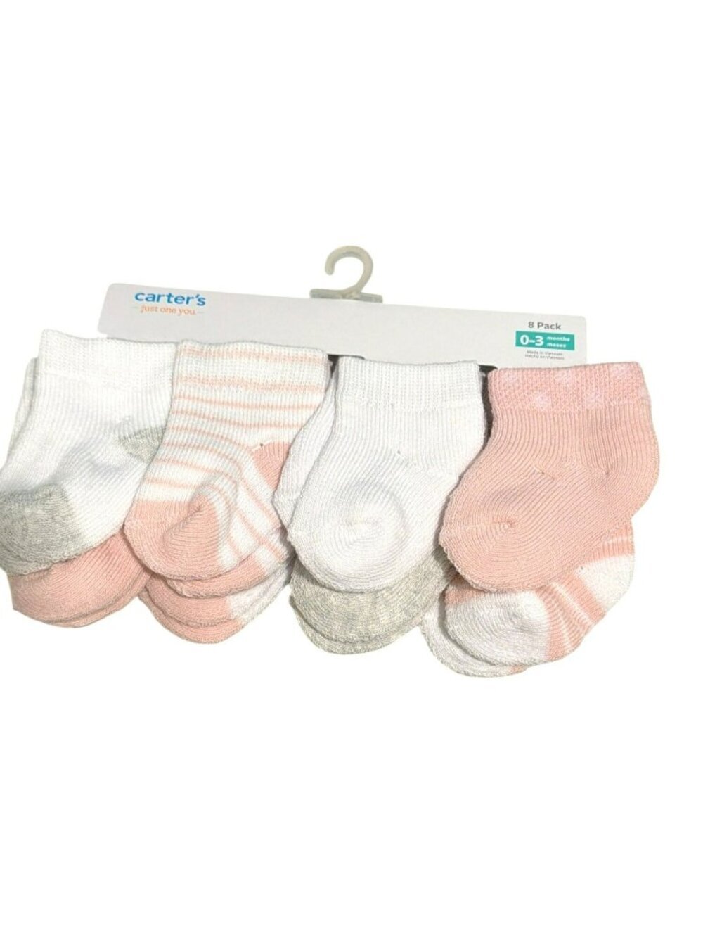 Carters Just One You 8-Pack Baby Socks 0-3 Months Pink & White Cotton Blend New